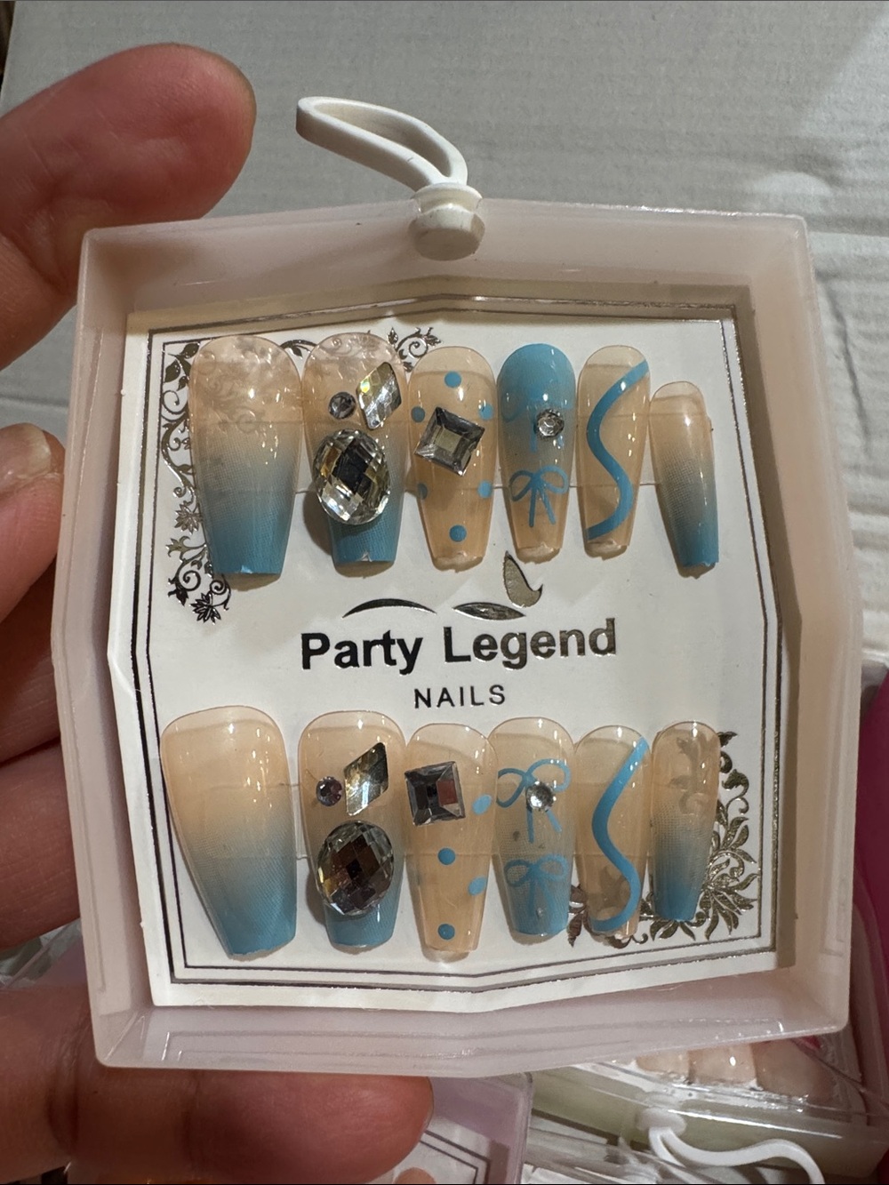 Blue Ombre Press-On Nails with Gems